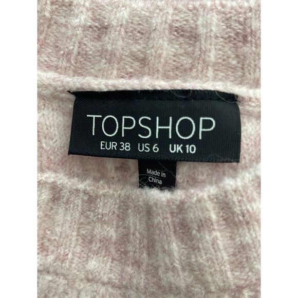 TopShop Women Pink White Marbled Alpaca Long Sleeve Oversized Crop Sweater Size - Picture 10 of 12